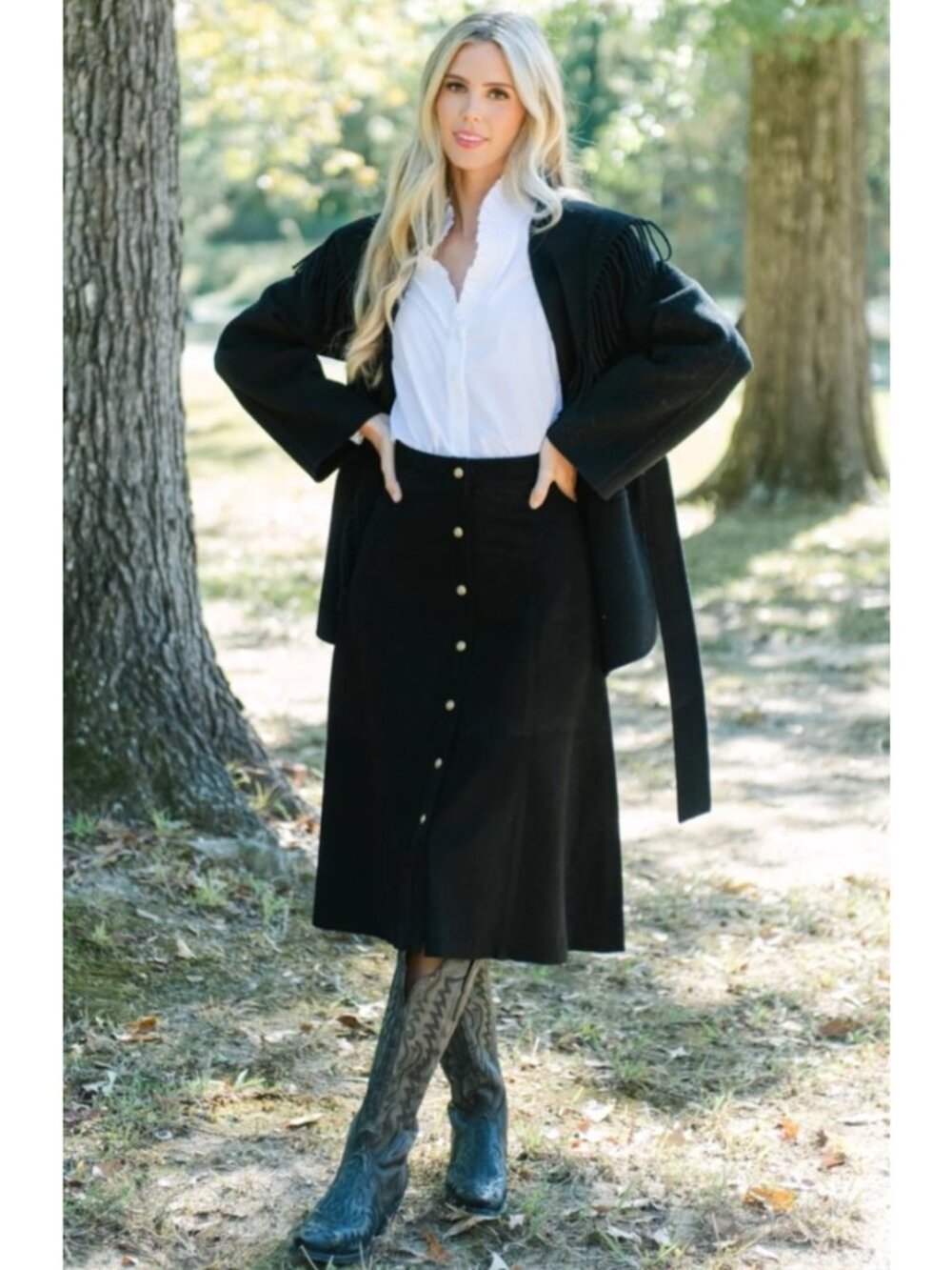NEW $1,595 Alice + Olivia Calica Suede Leather A-Line Midi Skirt Black Buttons